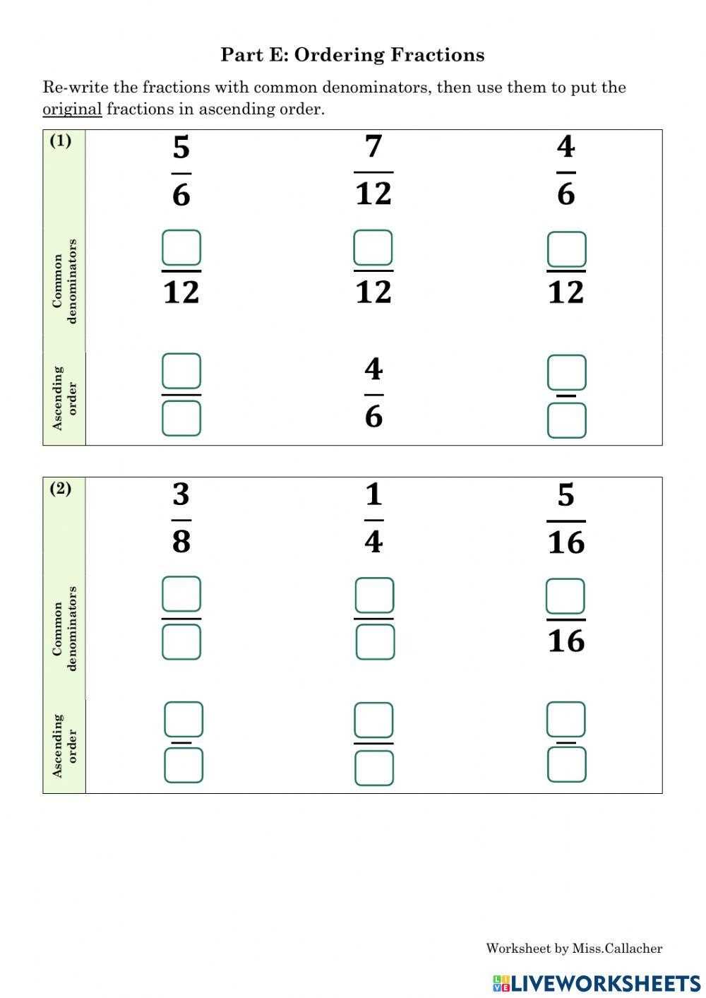 ordering fractions worksheet