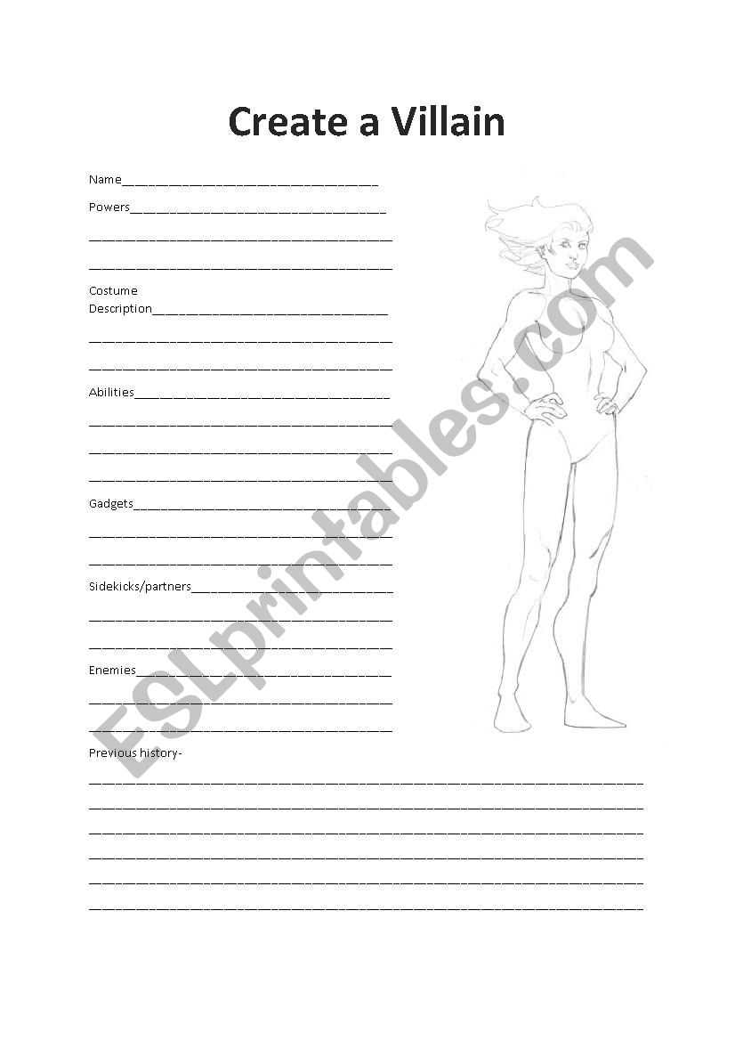 element superhero/villain worksheet