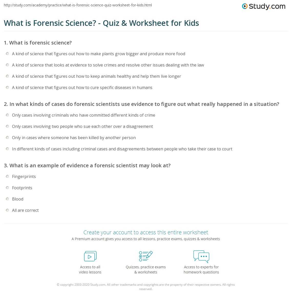 forensic science worksheets