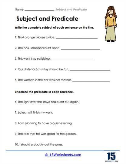 identify subject and predicate worksheet