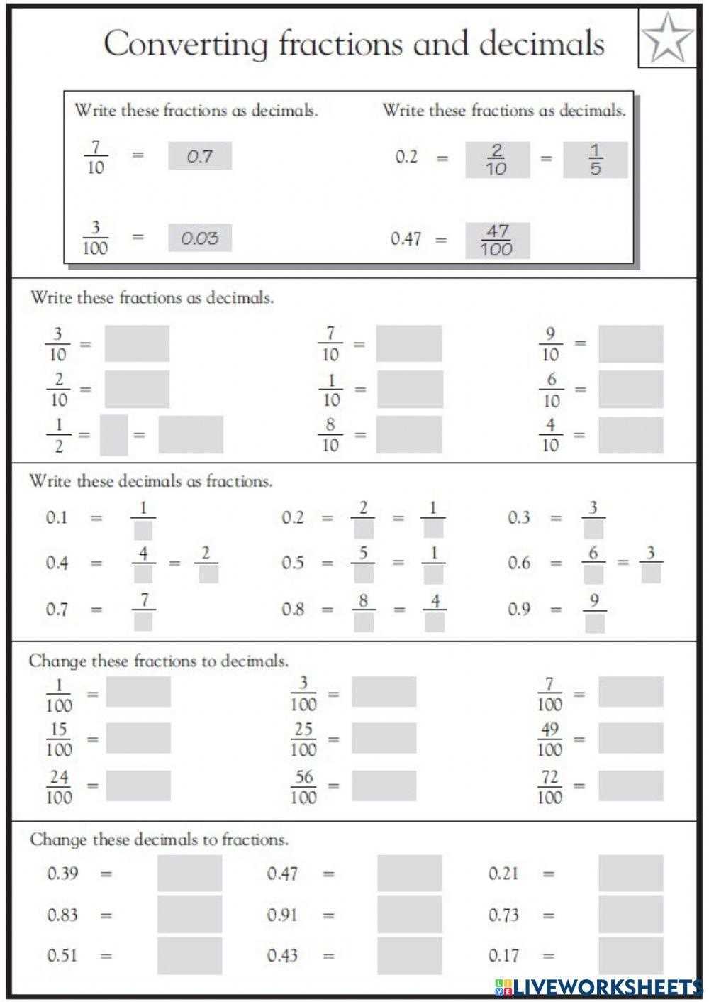 fraction decimal worksheet