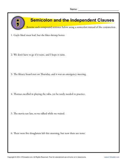 colons and semicolons worksheet