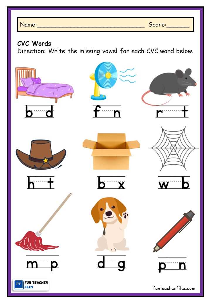 missing vowel worksheets