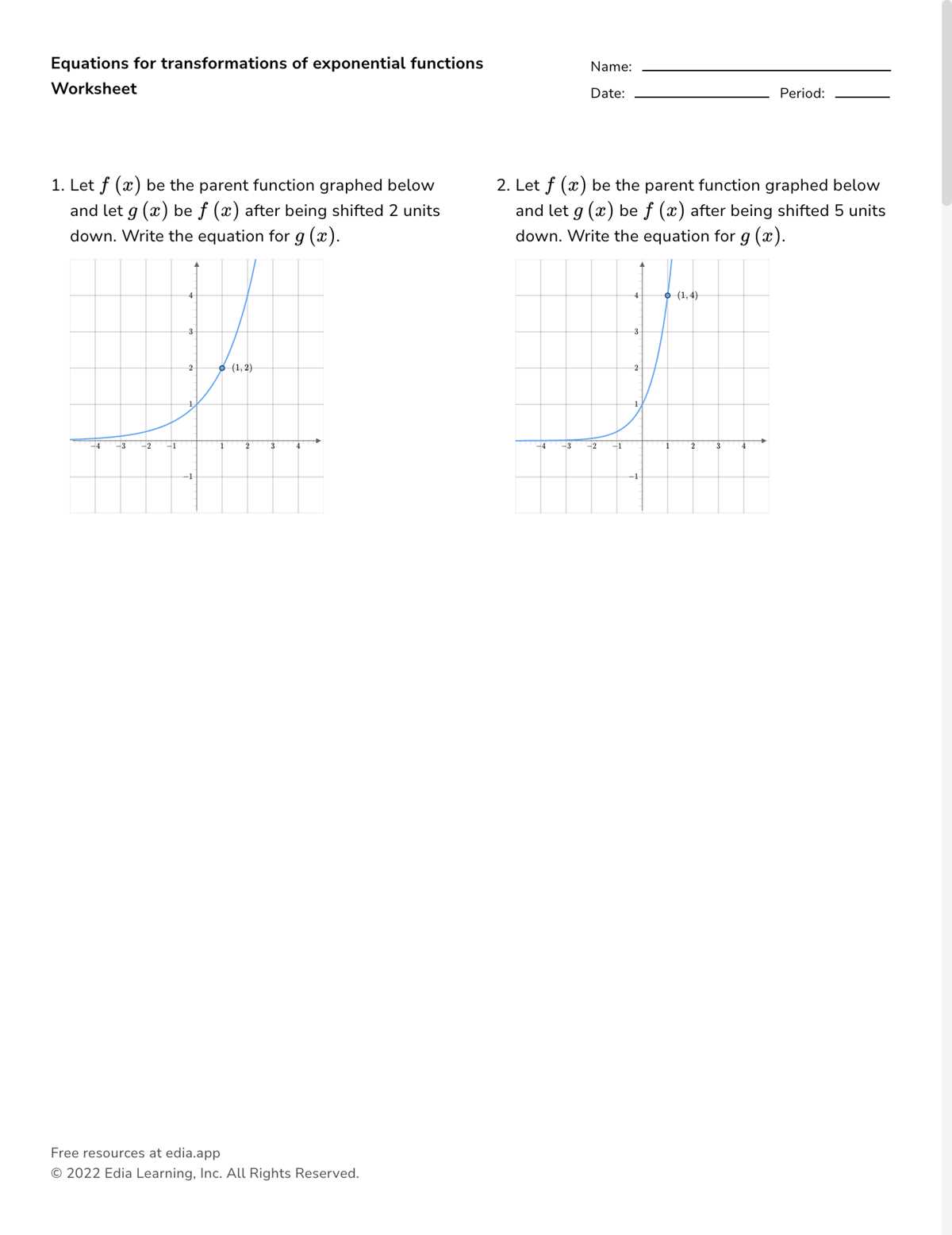 function transformations worksheet