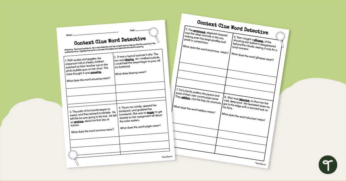 vocabulary using context clues worksheets
