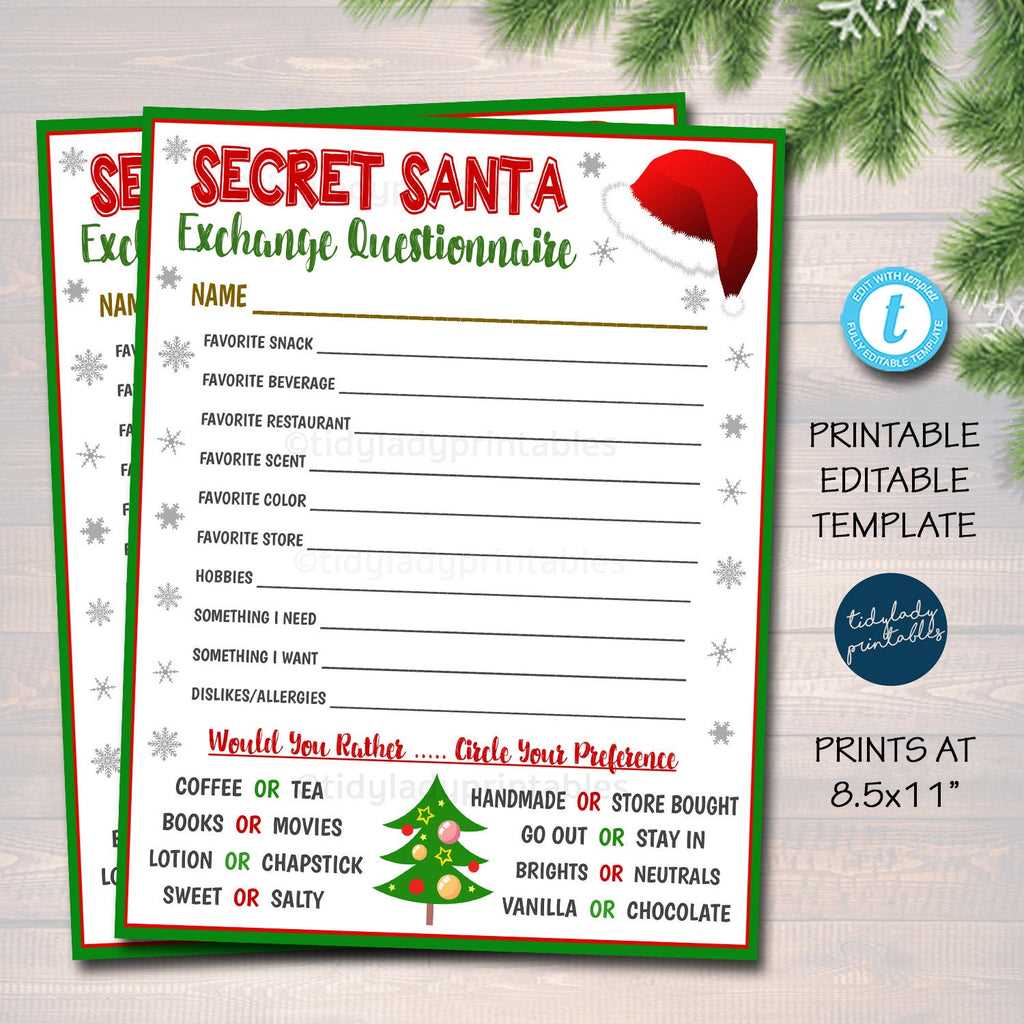 secret santa worksheet