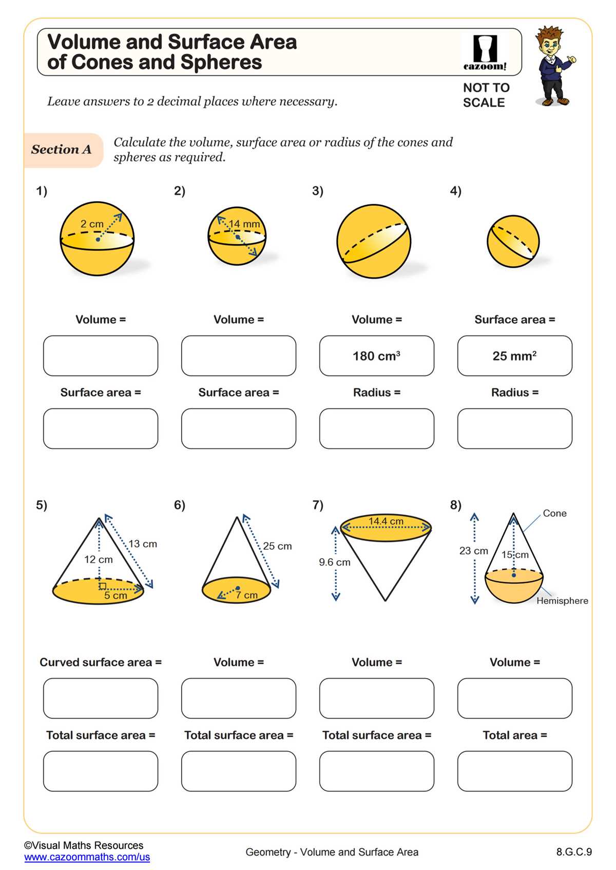 volume of a cylinder cone and sphere worksheet