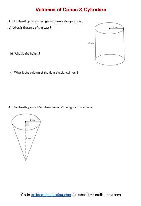 volume of cone worksheet