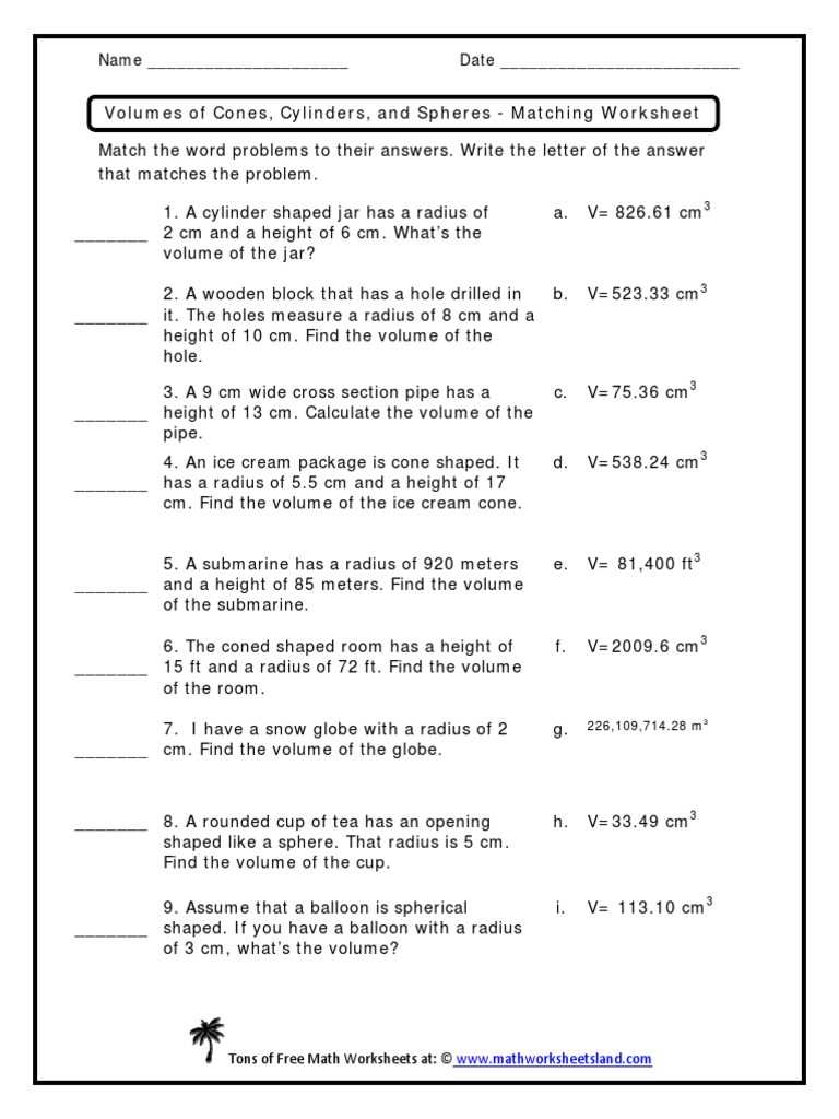 volume of cones worksheet