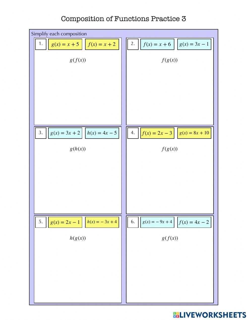 composition of inverse functions worksheet