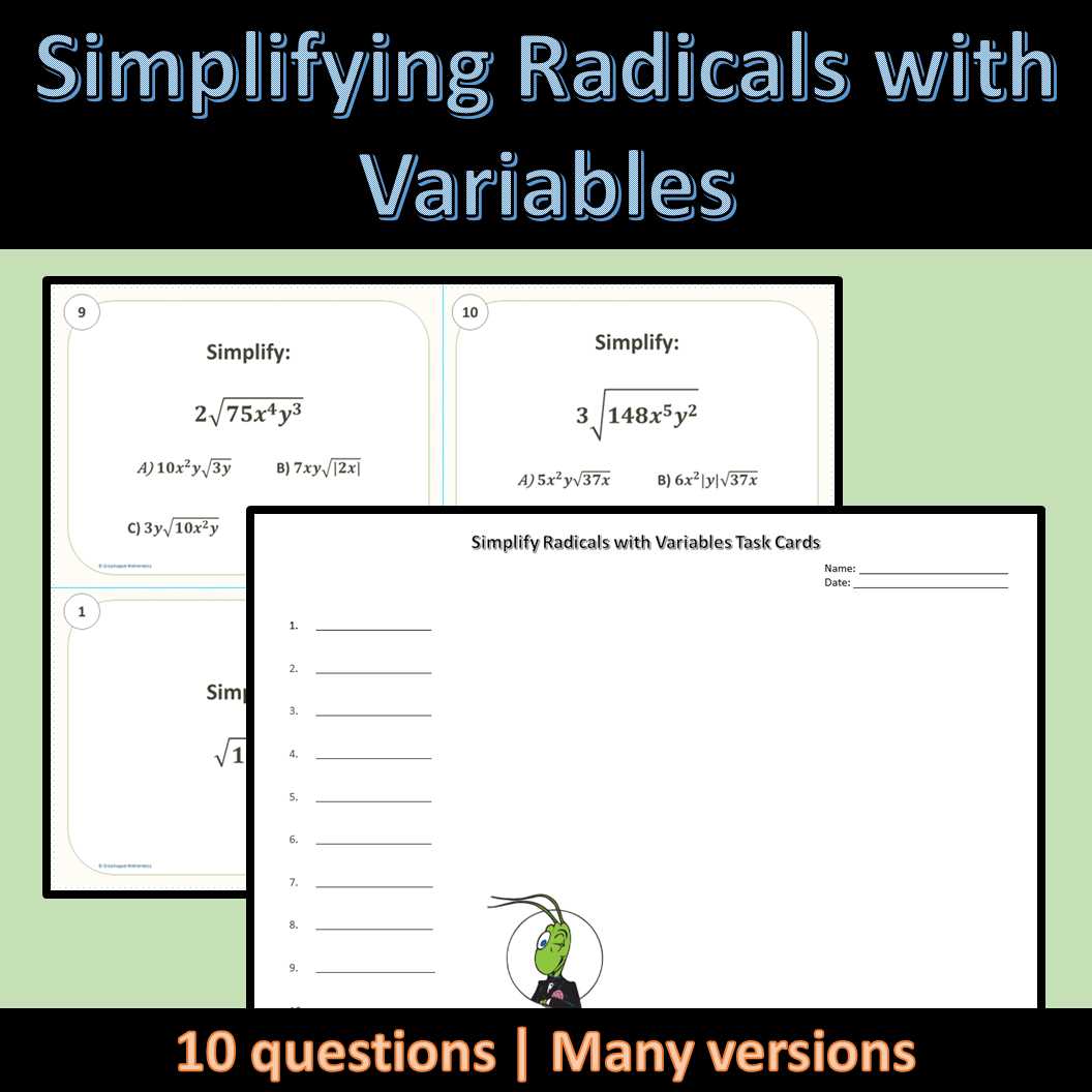 simplifying radicals with variables worksheet