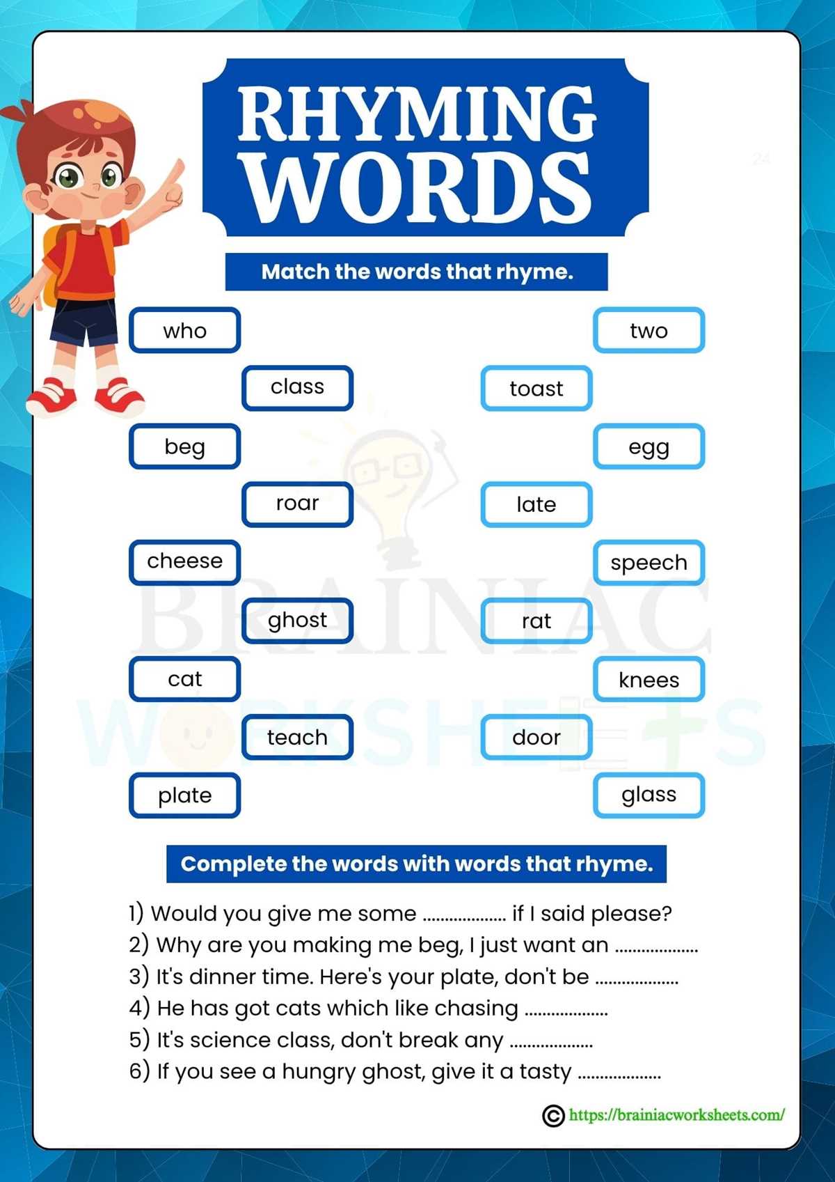 english rhyming words worksheet