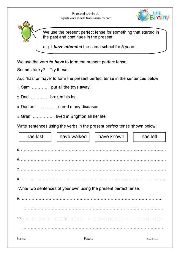 present perfect worksheet