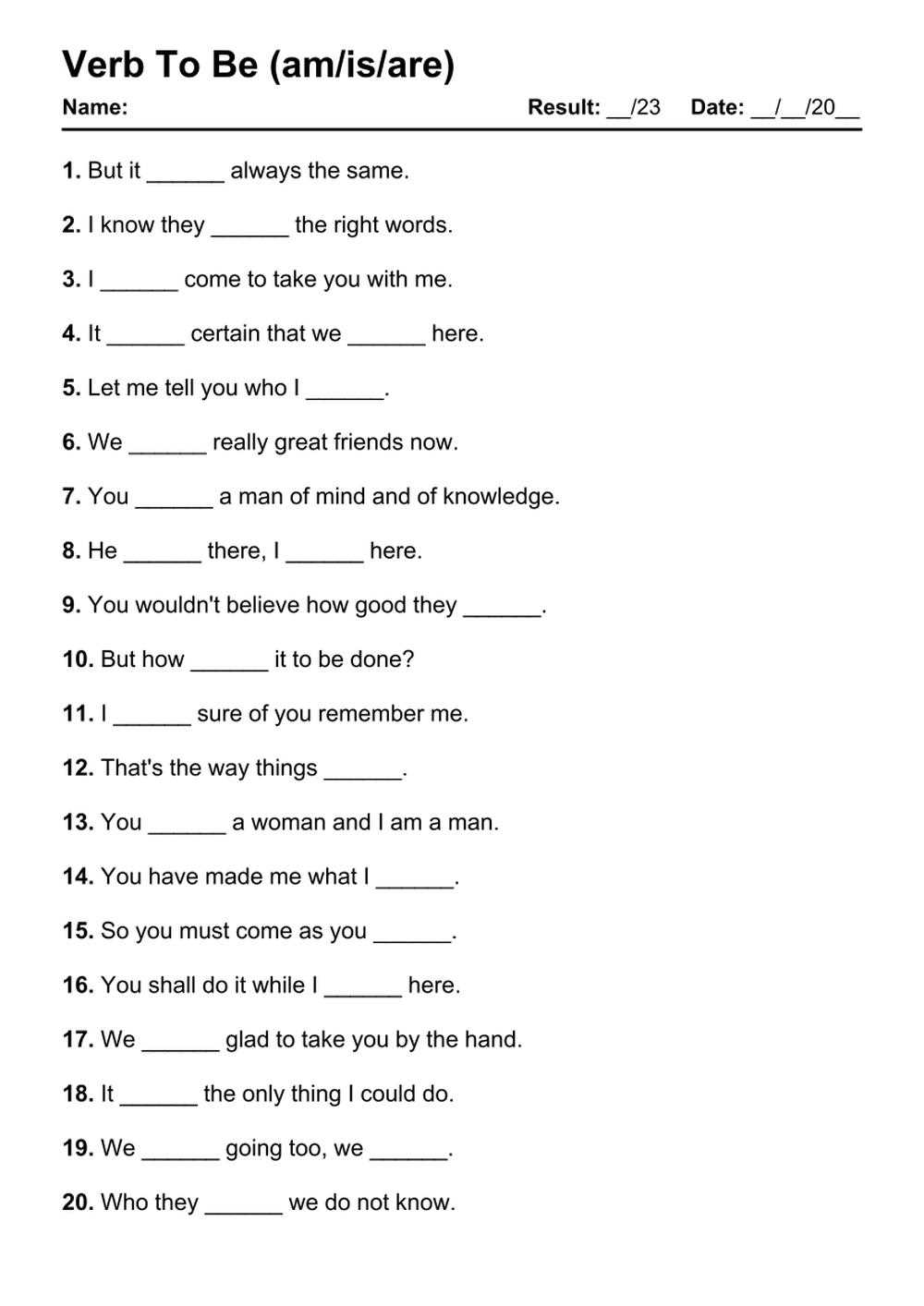 is are am worksheet