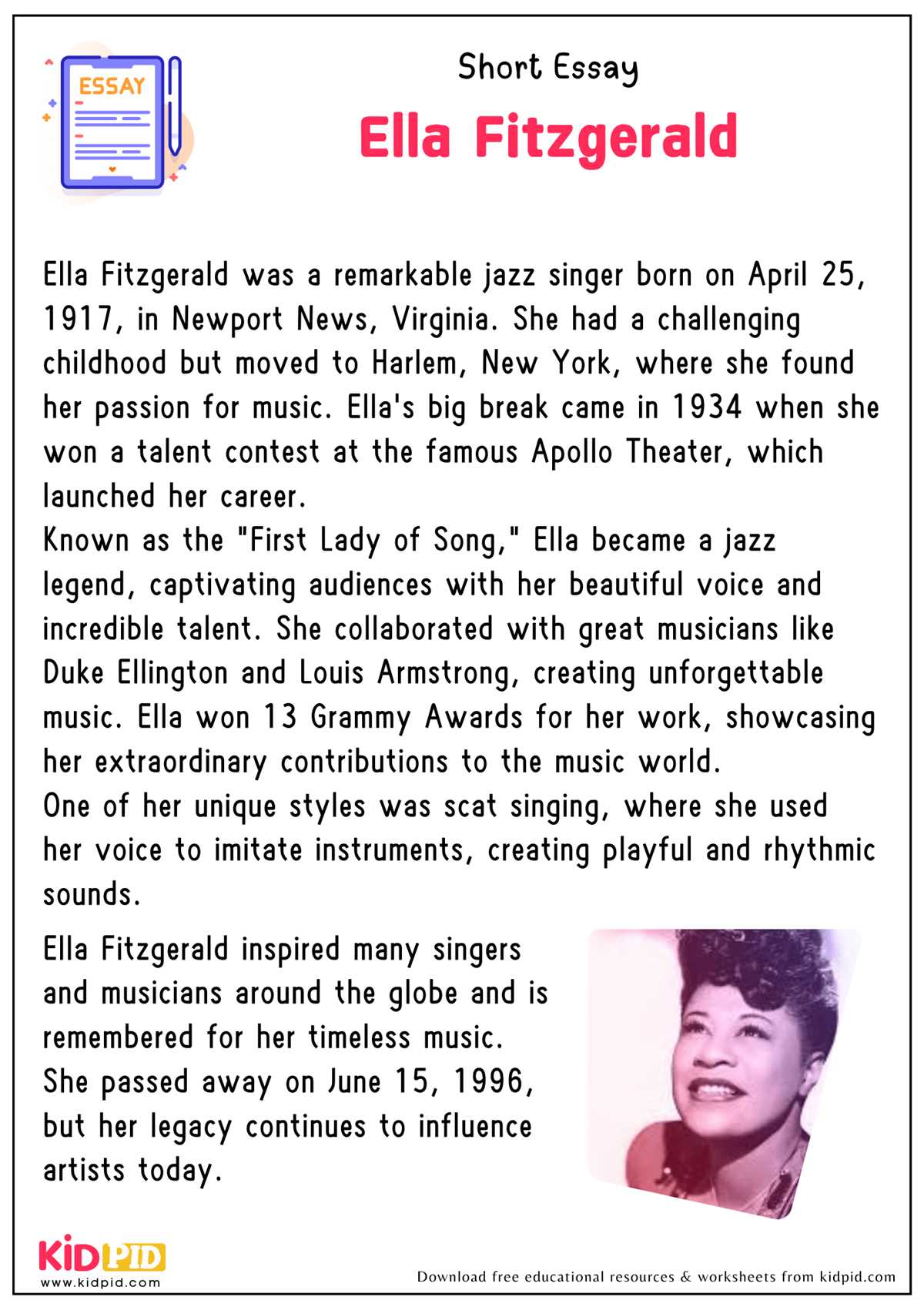 ella fitzgerald worksheet