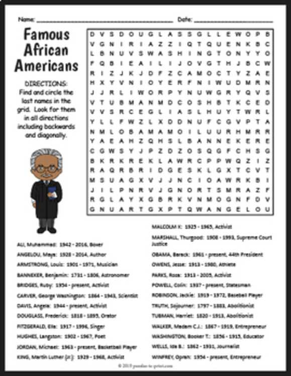 famous black americans worksheets