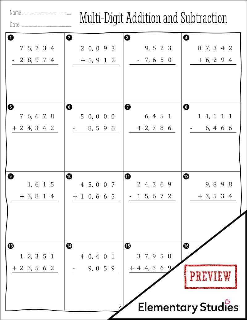 5 digit number addition and subtraction worksheets