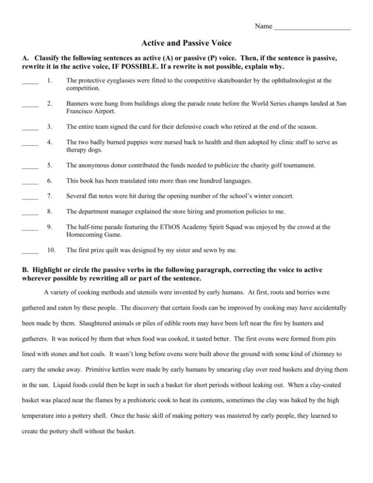 active passive worksheet