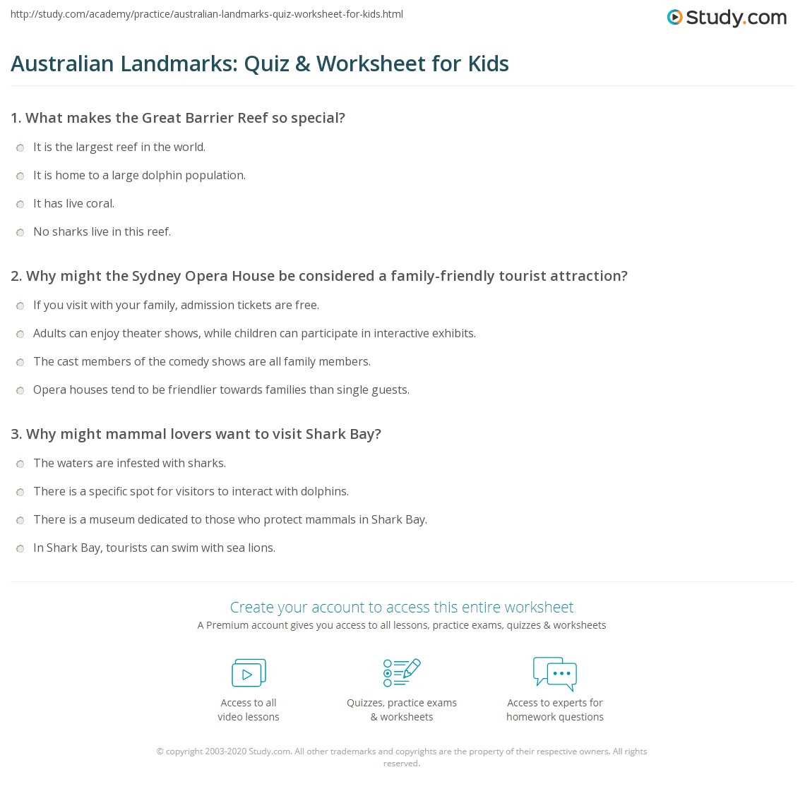 australian landmarks worksheet