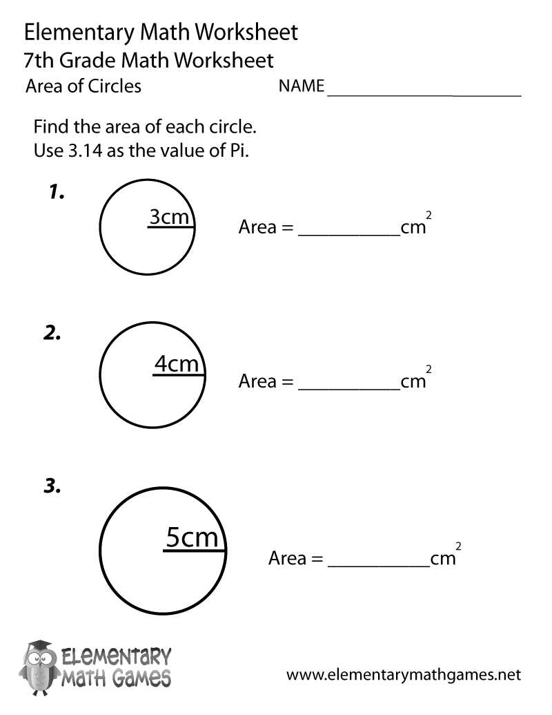circles area worksheet