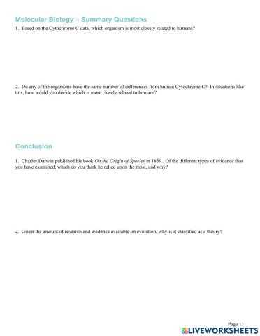 evidence for the theory of evolution worksheet