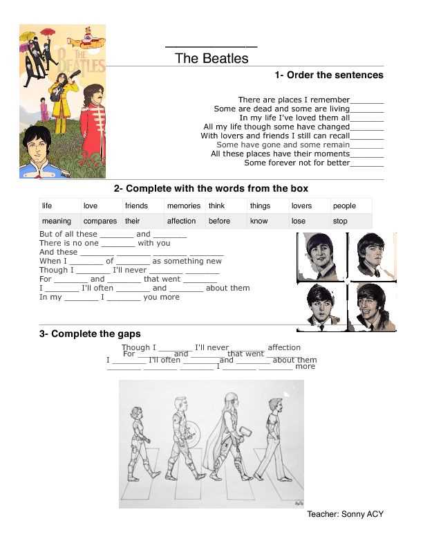 beatles reading comprehension worksheet