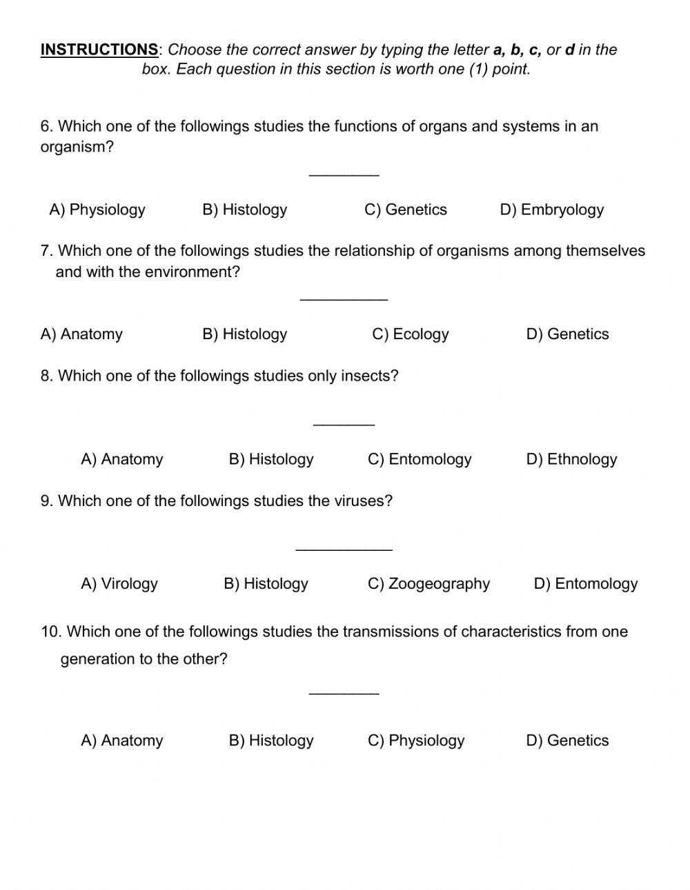beginning biology worksheets