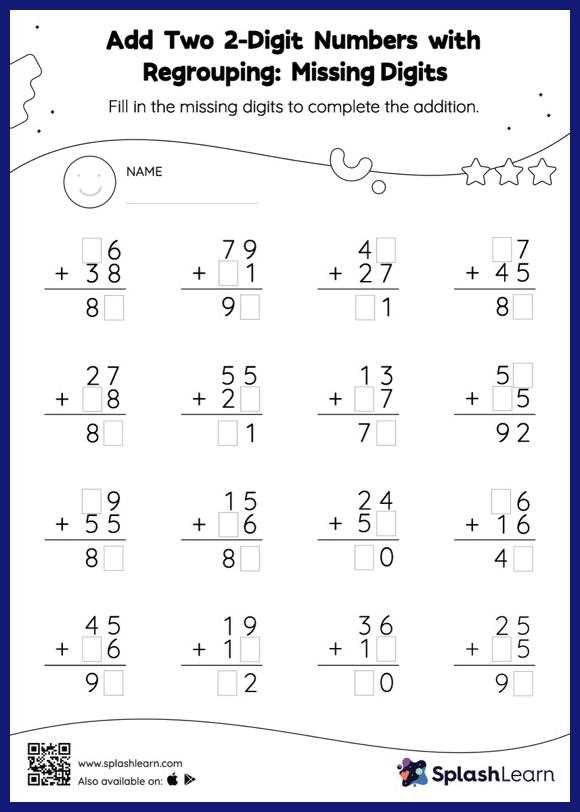 2 digit by 2 digit addition with regrouping worksheets