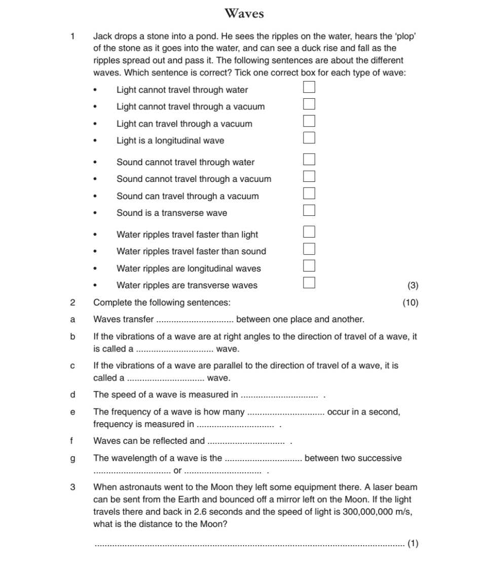 waves physics worksheet