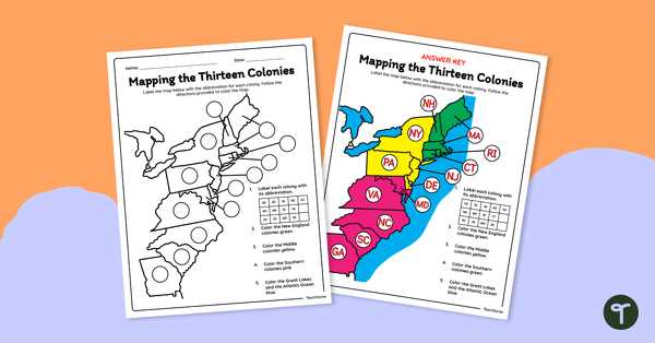 map of the thirteen colonies worksheet
