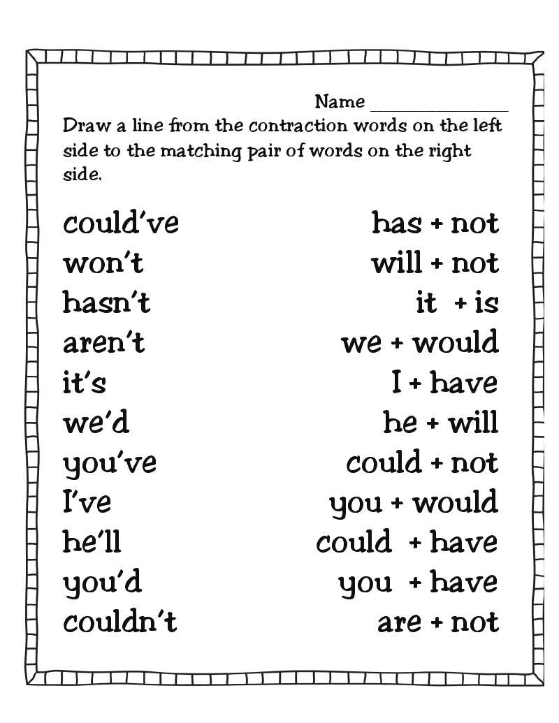 contractions worksheets 2nd grade