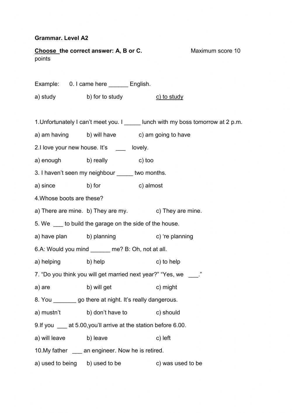 english a2 worksheets