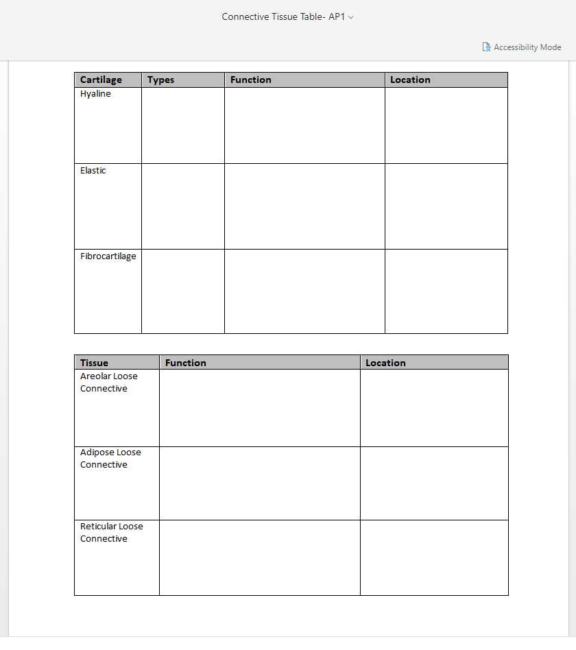 connective tissue worksheet