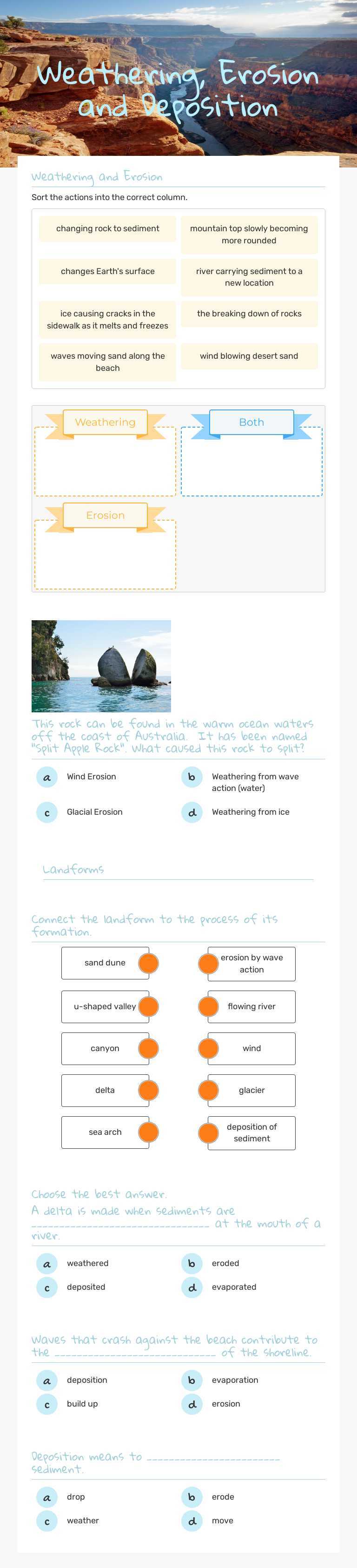 weathering deposition and erosion worksheet