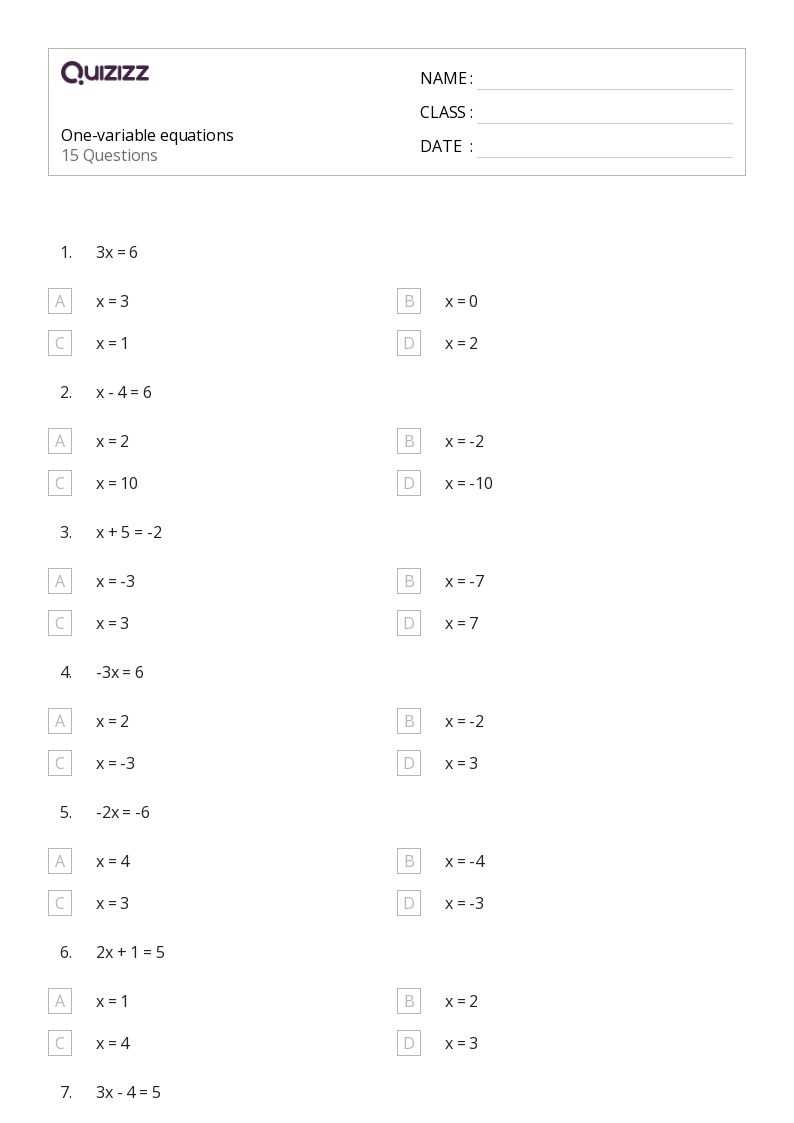worksheet linear equations in one variable