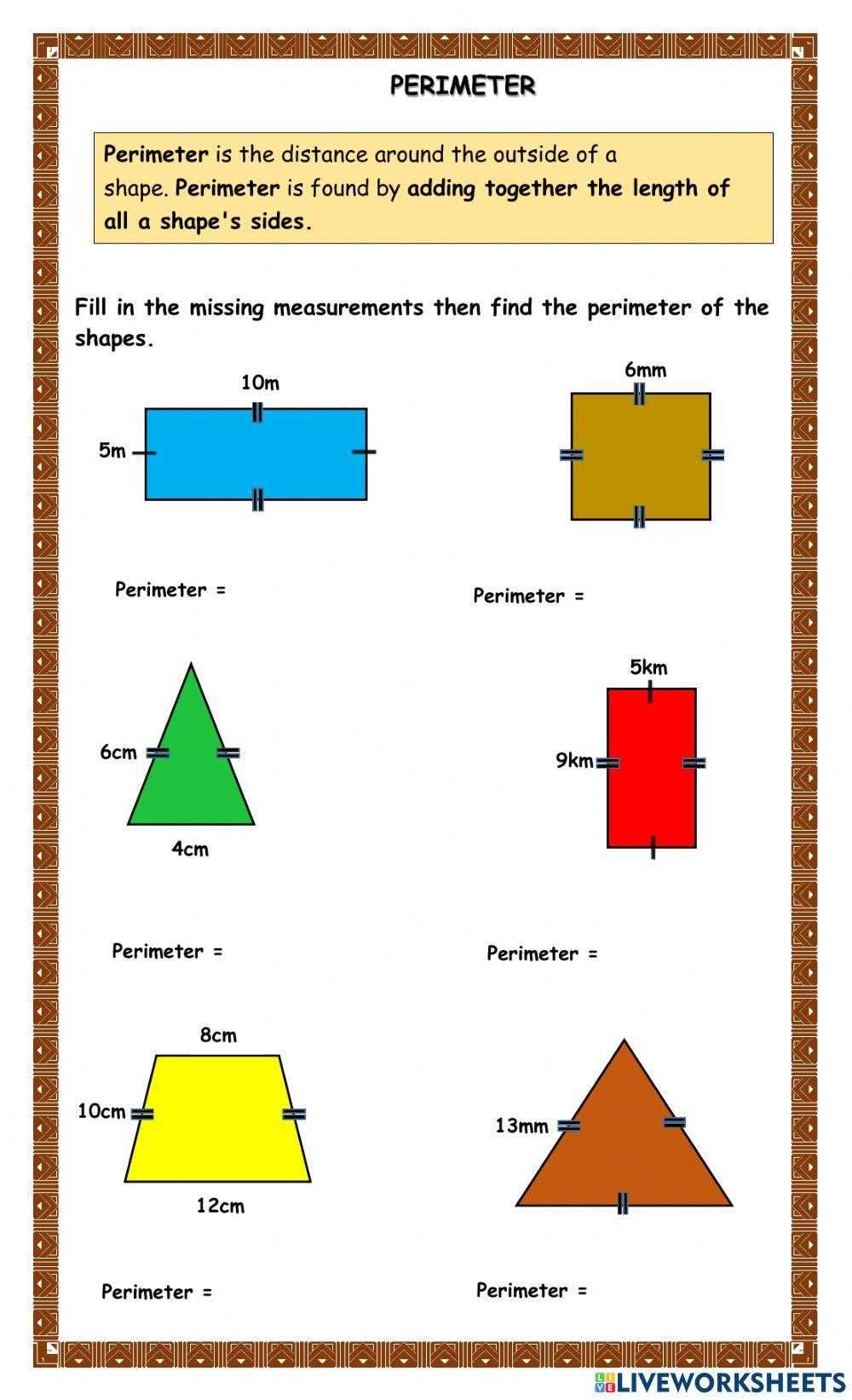 perimeter worksheets with missing sides