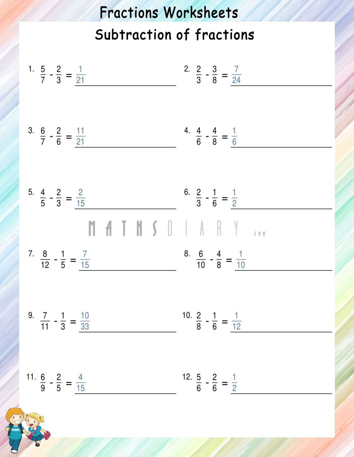 fractions adding and subtracting unlike denominators worksheets