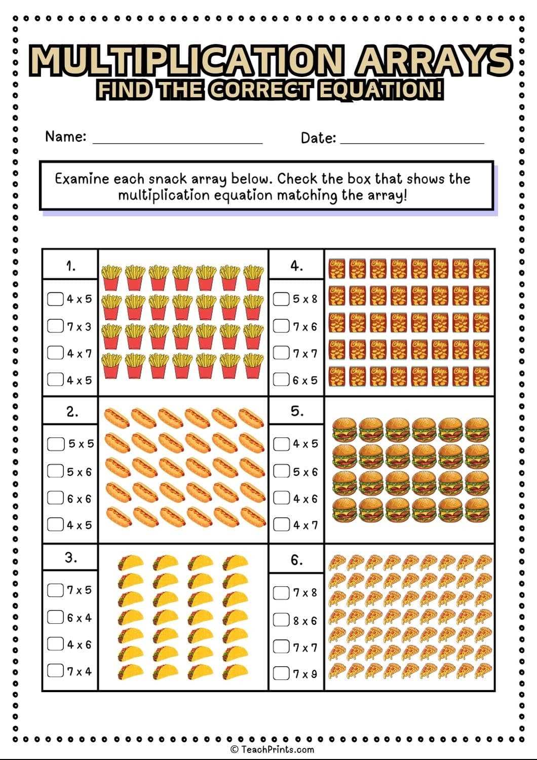 array worksheet 3rd grade