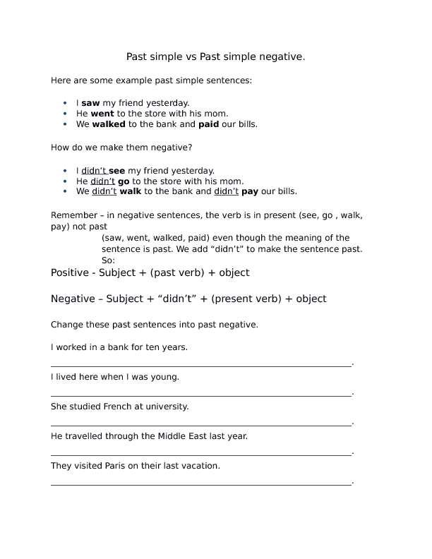 change sentence into negative worksheet