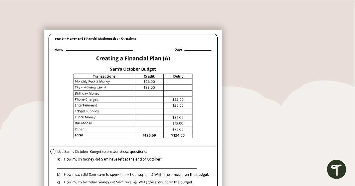 budget money worksheets