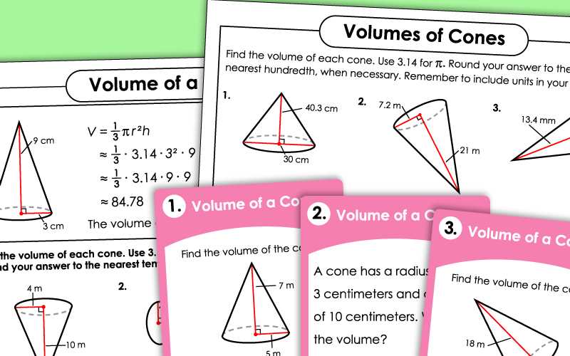 find the volume of a cone worksheet