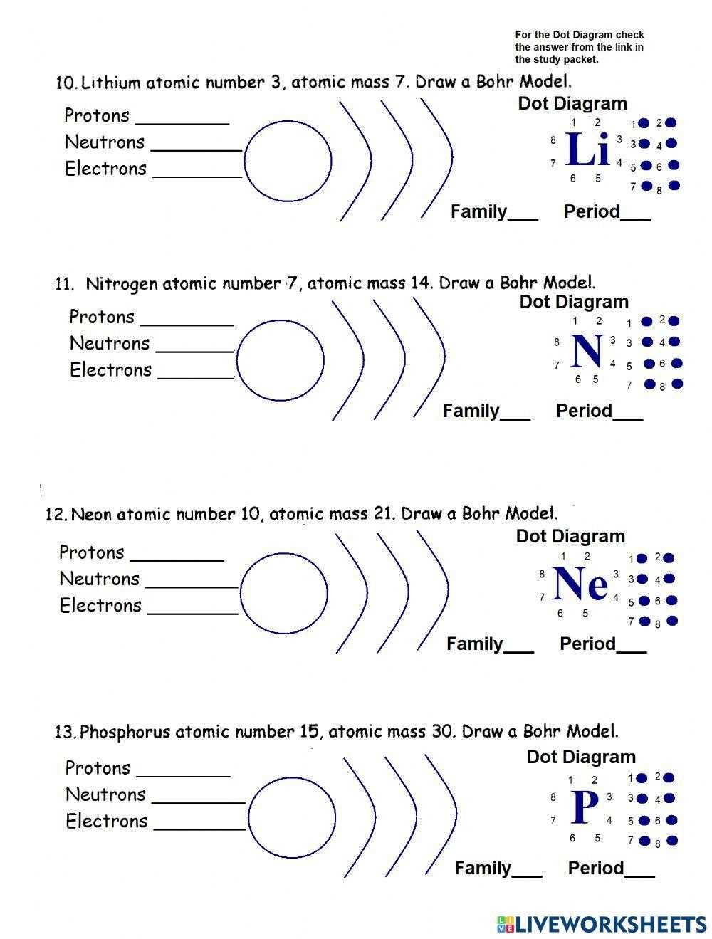bohr worksheet