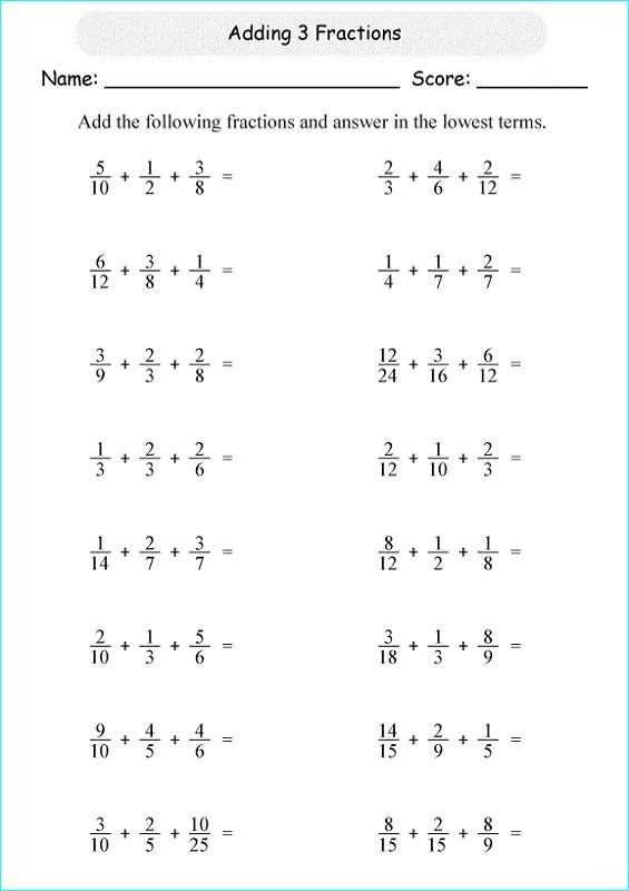 fractions worksheets grade 6