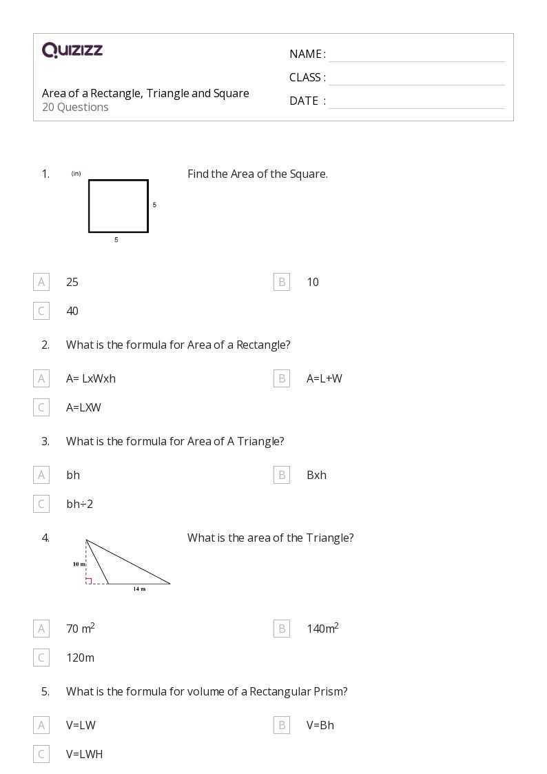 area of a rectangle worksheets