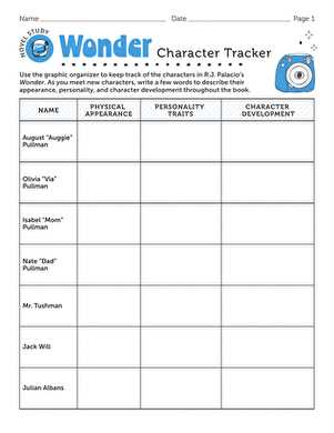 wonder novel worksheets