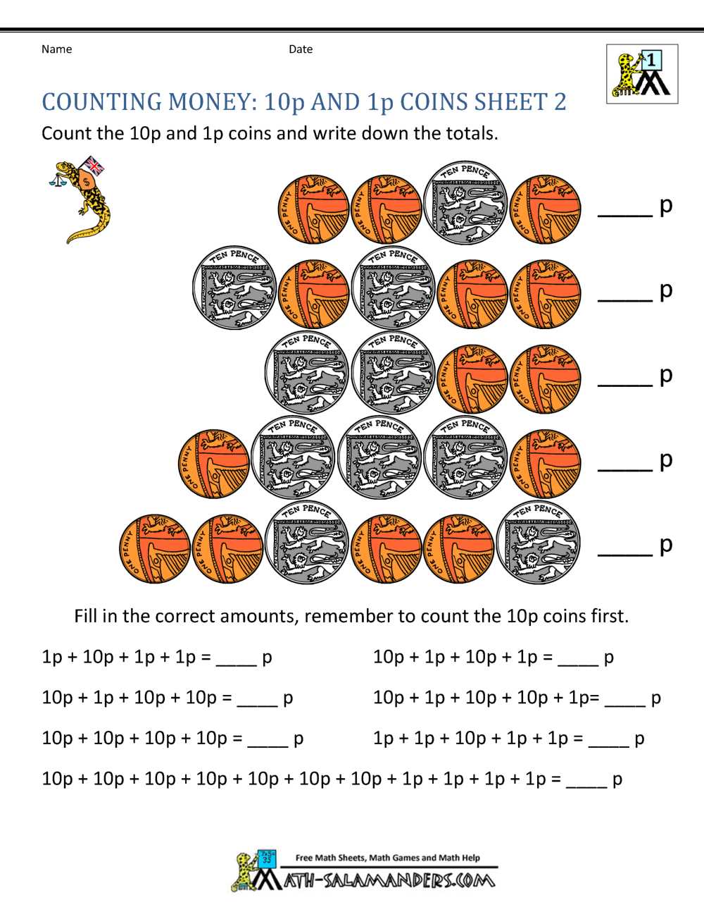 identifying coins worksheets free