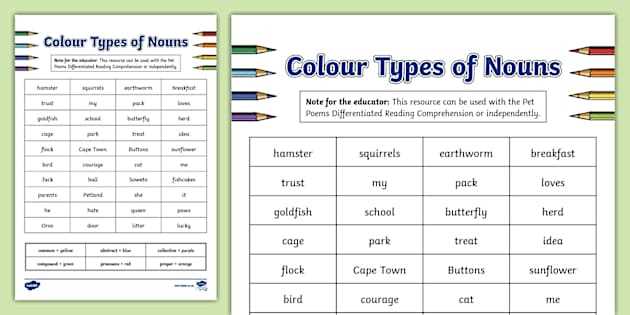 colour the nouns worksheet
