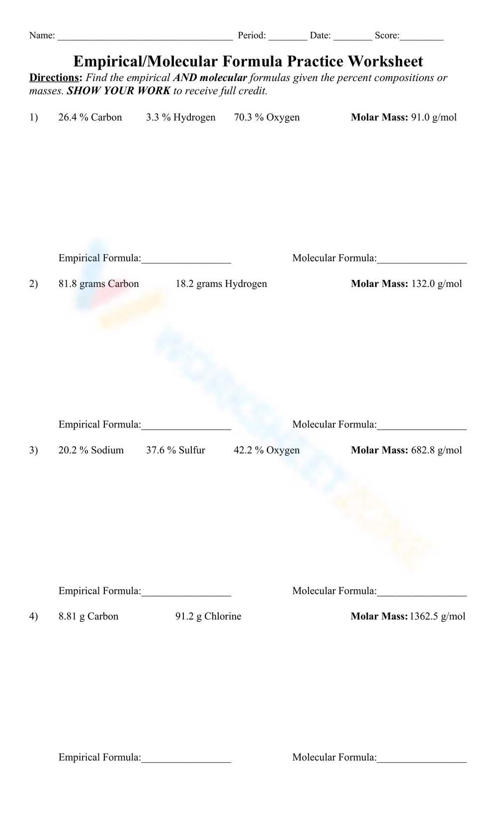 empirical molecular formula worksheet