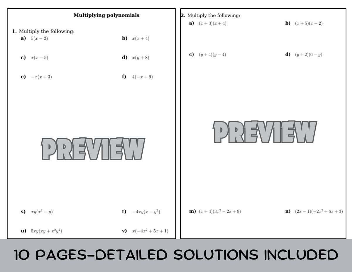 multiplying polynomials by polynomials worksheet