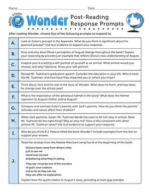 wonder novel worksheets
